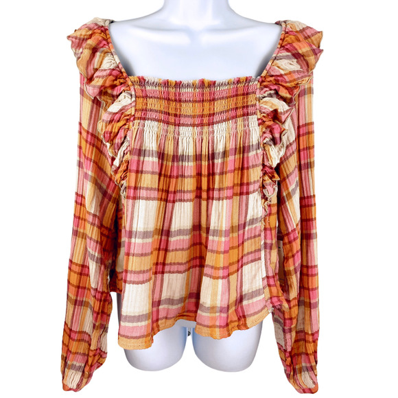 Free People Sienna Plaid Pullover Blouse Small - Picture 2 of 11